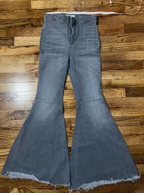 Free People Gray Flare Jeans - Mid Gray Stretch Denim